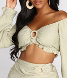 You’ll look stunning in the Endless Summer O-Ring Ruffle Hem Crop Top when paired with its matching separate to create a glam clothing set perfect for a New Year’s Eve Party Outfit or Holiday Outfit for any event!