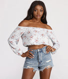 With fun and flirty details, Floral Off The Shoulder Crop Top shows off your unique style for a trendy outfit for the summer season!
