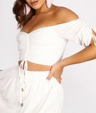 You’ll look stunning in the Seaside Babe Off Shoulder Crop Top when paired with its matching separate to create a glam clothing set perfect for a New Year’s Eve Party Outfit or Holiday Outfit for any event!