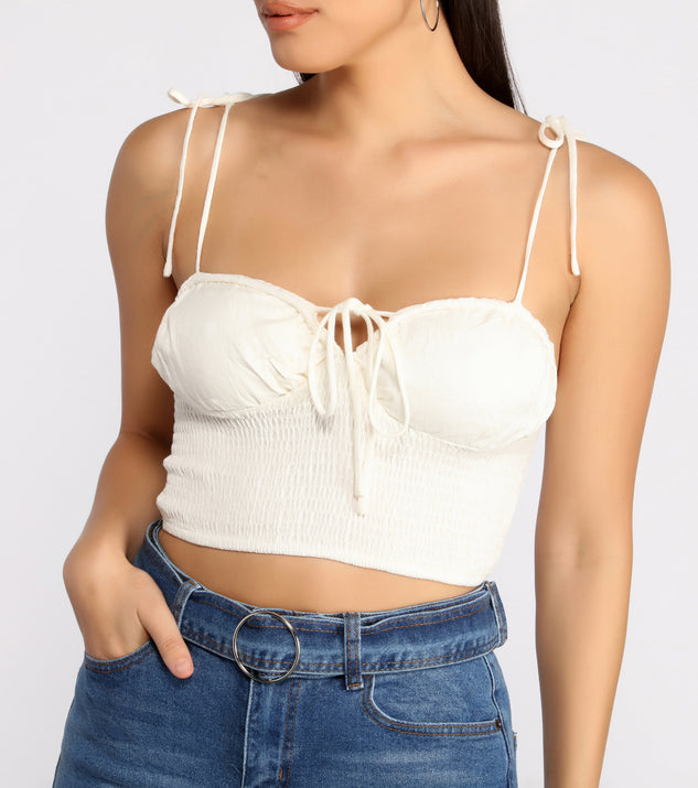 With fun and flirty details, Smock It To Me Crop Top shows off your unique style for a trendy outfit for the summer season!