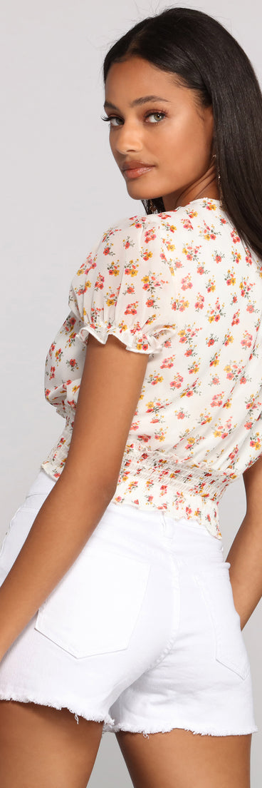 With fun and flirty details, Florals On The Mind Surplice Top shows off your unique style for a trendy outfit for the summer season!