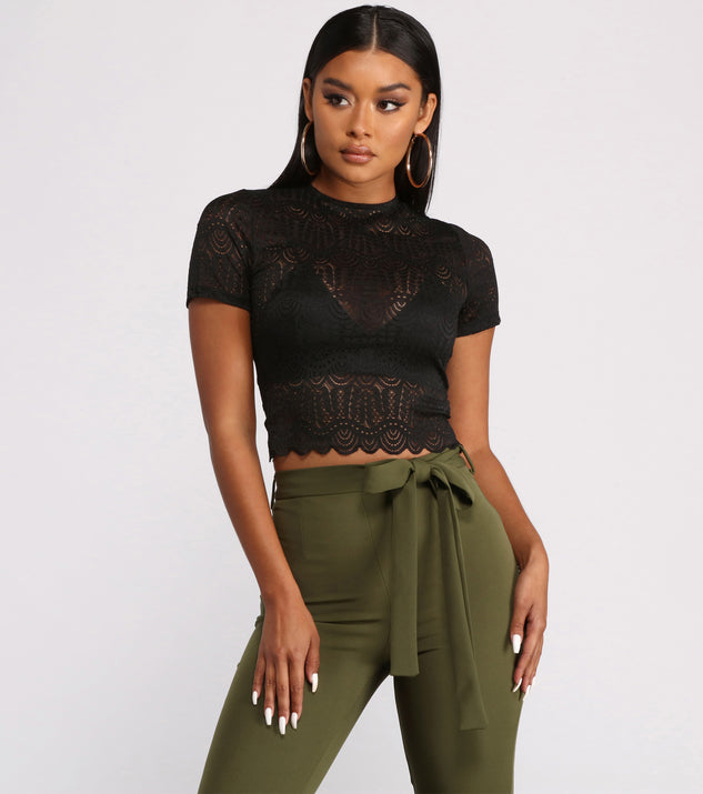 With fun and flirty details, Short Sleeve Lace Crop Top shows off your unique style for a trendy outfit for the summer season!
