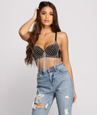 With fun and flirty details, Dazzle Diva Rhinestone Fringe Bra shows off your unique style for a trendy outfit for the summer season!