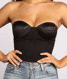 With fun and flirty details, Iconic Cropped Satin Bustier shows off your unique style for a trendy outfit for the summer season!