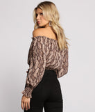 With fun and flirty details, Off The Shoulder Stylish Snake Print Crop Top shows off your unique style for a trendy outfit for the summer season!