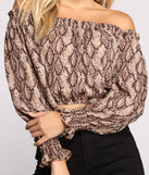 With fun and flirty details, Off The Shoulder Stylish Snake Print Crop Top shows off your unique style for a trendy outfit for the summer season!