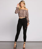 With fun and flirty details, Off The Shoulder Stylish Snake Print Crop Top shows off your unique style for a trendy outfit for the summer season!