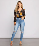With fun and flirty details, Floral Passion Surplice Chiffon Bodysuit shows off your unique style for a trendy outfit for the summer season!