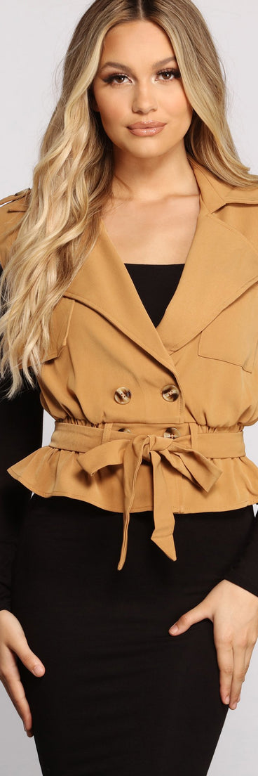 With fun and flirty details, Trendy Crepe Trench Vest shows off your unique style for a trendy outfit for the summer season!