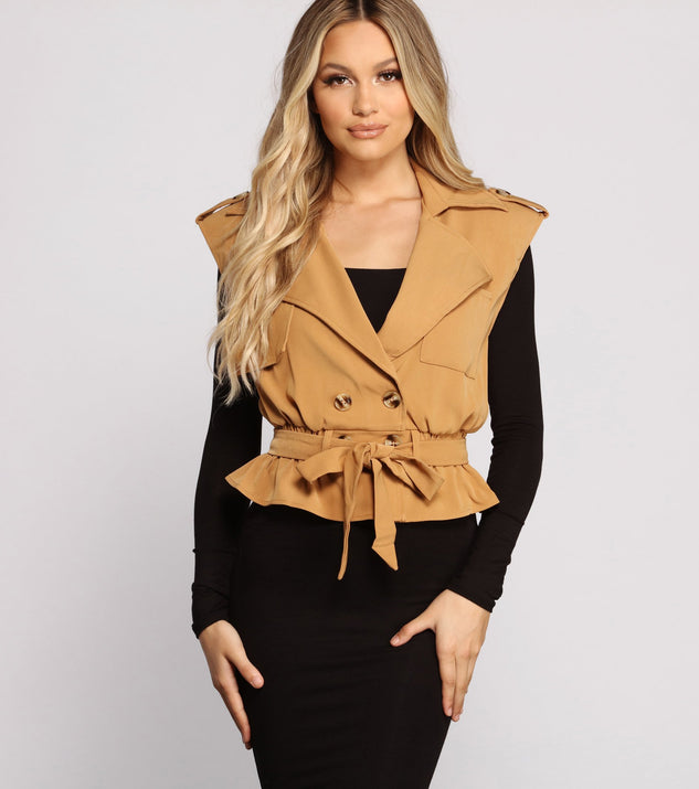 With fun and flirty details, Trendy Crepe Trench Vest shows off your unique style for a trendy outfit for the summer season!