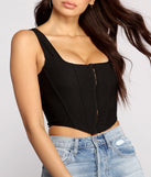 Hook and Eye Corset Crop Top is a trendy pick to create 2024 concert outfits, festival dresses, outfits for raves, or to complete your best party outfits or clubwear!