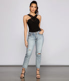 With fun and flirty details, Chic Chiffon Cross Strap Bodysuit shows off your unique style for a trendy outfit for the summer season!