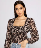 With fun and flirty details, Floral Charm Smocked Long Sleeve Top shows off your unique style for a trendy outfit for the summer season!