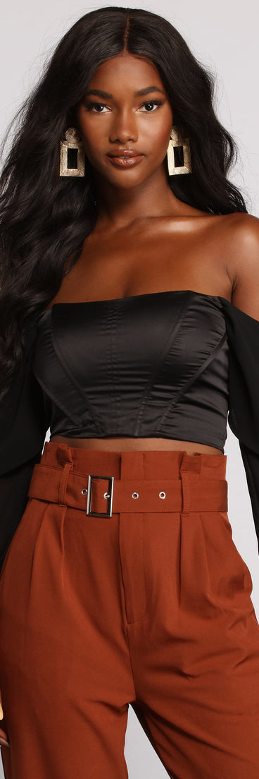 Dress up in Sultry Satin Cropped Corset Top as your going-out dress for holiday parties, an outfit for NYE, party dress for a girls’ night out, or a going-out outfit for any seasonal event!