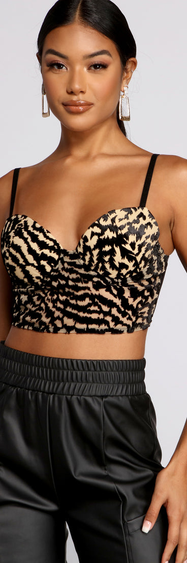 Dress up in Leopard Print Cropped Burnout Bustier as your going-out dress for holiday parties, an outfit for NYE, party dress for a girls’ night out, or a going-out outfit for any seasonal event!