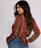 The trendy Bohemian Beauty Surplice Tie Back Top is the perfect pick to create a holiday outfit, new years attire, cocktail outfit, or party look for any seasonal event!