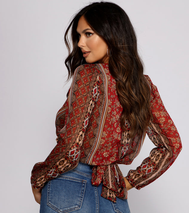 The trendy Bohemian Beauty Surplice Tie Back Top is the perfect pick to create a holiday outfit, new years attire, cocktail outfit, or party look for any seasonal event!