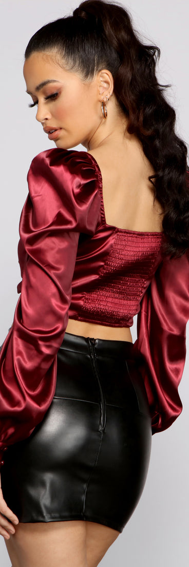 With fun and flirty details, Falling For You Puff Sleeve Satin Crop Top shows off your unique style for a trendy outfit for the summer season!