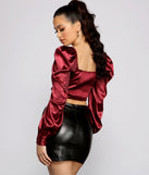 With fun and flirty details, Falling For You Puff Sleeve Satin Crop Top shows off your unique style for a trendy outfit for the summer season!
