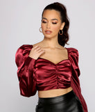 With fun and flirty details, Falling For You Puff Sleeve Satin Crop Top shows off your unique style for a trendy outfit for the summer season!