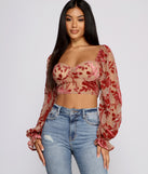 With fun and flirty details, Romantic Vibes Floral Burn Out Crop Top shows off your unique style for a trendy outfit for the summer season!
