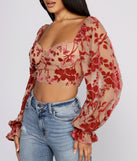With fun and flirty details, Romantic Vibes Floral Burn Out Crop Top shows off your unique style for a trendy outfit for the summer season!