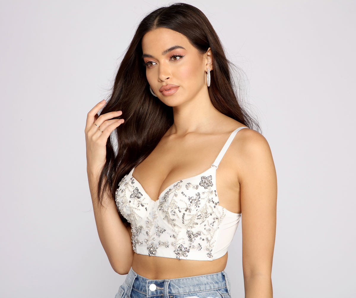 Glamorous Floral Sequin Cropped Bustier