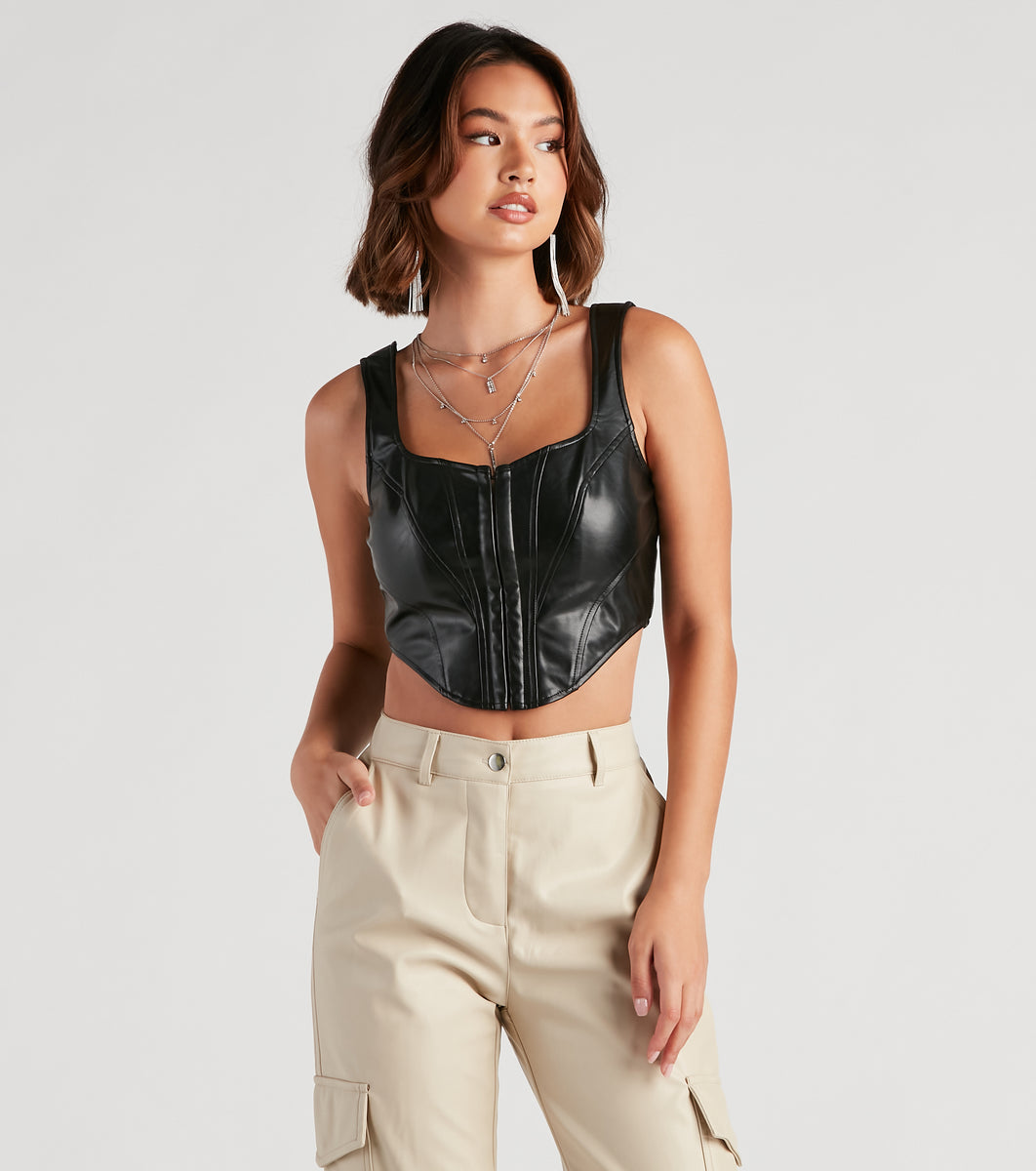Textured faux leather corset top