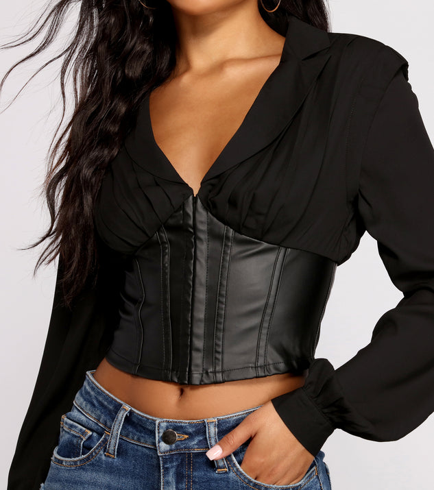Stunning Satin and Faux Leather Corset Crop Top