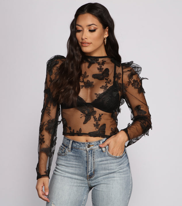Dress up in Flutter Some Hearts Mesh Crop Top as your going-out dress for holiday parties, an outfit for NYE, party dress for a girls’ night out, or a going-out outfit for any seasonal event!