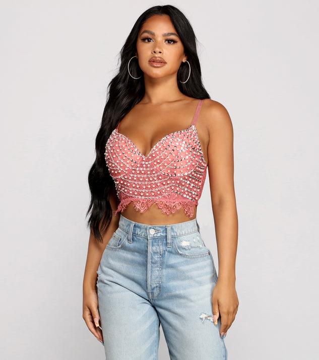 Dress up in Chic Beaded Lace Cropped Bustier as your going-out dress for holiday parties, an outfit for NYE, party dress for a girls’ night out, or a going-out outfit for any seasonal event!