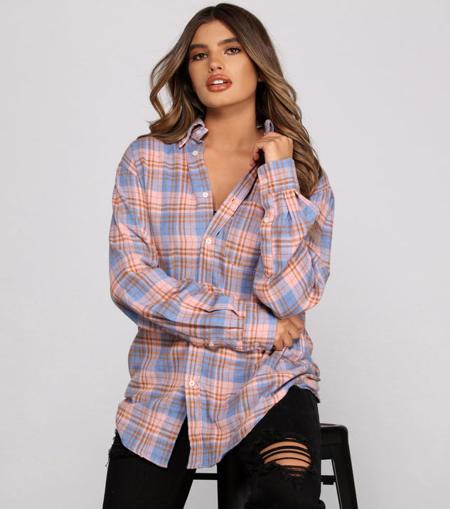 With fun and flirty details, Effortlessly Edgy Mood Button-Up Flannel Tunic shows off your unique style for a trendy outfit for the summer season!