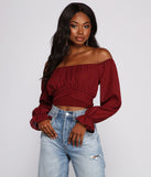 With fun and flirty details, Tie Waist Off The Shoulder Crop Top shows off your unique style for a trendy outfit for the summer season!