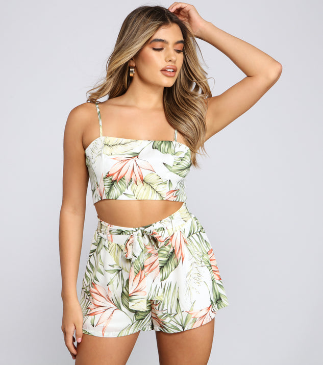 You’ll look stunning in the Vacay On My Mind Tropical Print Crop Top when paired with its matching separate to create a glam clothing set perfect for a New Year’s Eve Party Outfit or Holiday Outfit for any event!