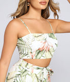 With fun and flirty details, Vacay On My Mind Tropical Print Crop Top shows off your unique style for a trendy outfit for the summer season!