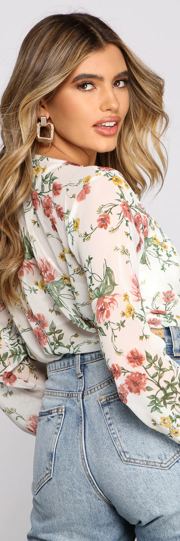 With fun and flirty details, Bloom In Beauty Floral Chiffon Bodysuit shows off your unique style for a trendy outfit for the summer season!