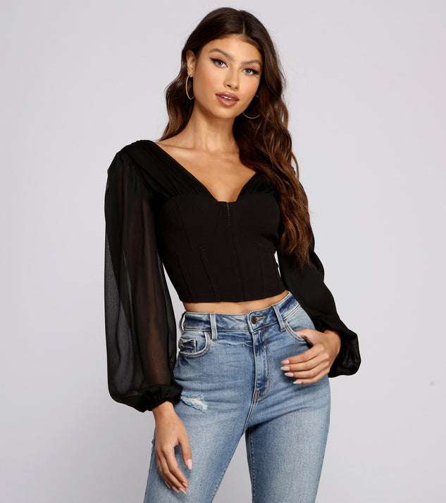 With fun and flirty details, Chic Babe Long Sleeve Corset Blouse shows off your unique style for a trendy outfit for the summer season!