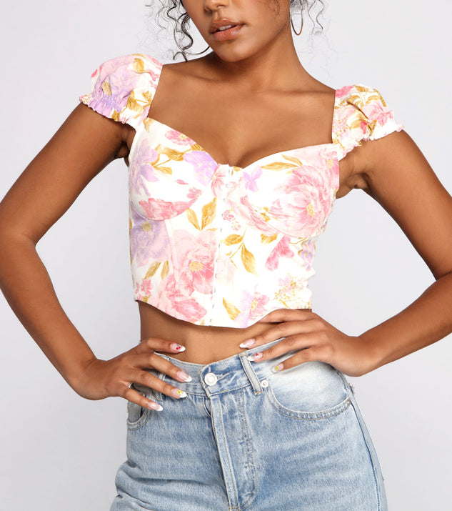 With fun and flirty details, Sweet Floral Vibes Corset Crop Top shows off your unique style for a trendy outfit for the summer season!