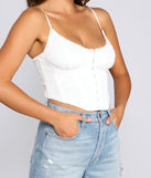 With fun and flirty details, Instant Classic Corset Crop Top shows off your unique style for a trendy outfit for the summer season!