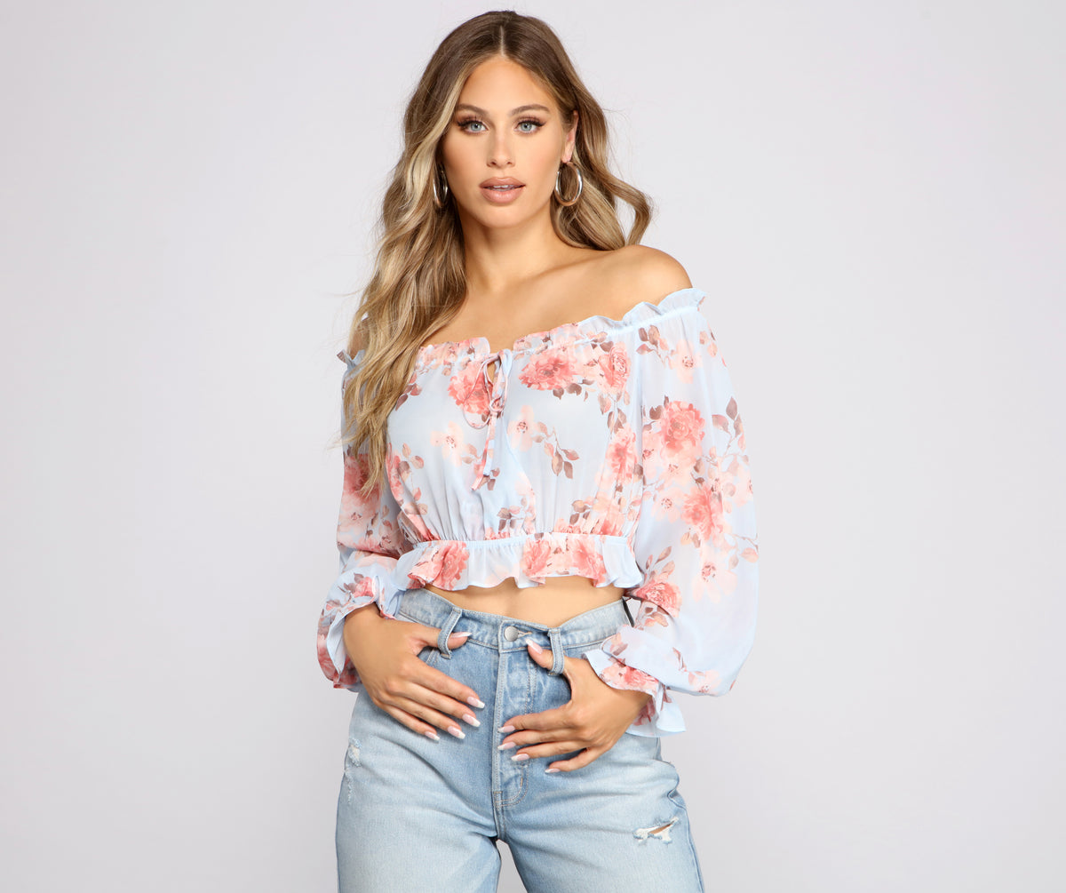 Flirty Off The Shoulder Ruffled Floral Top