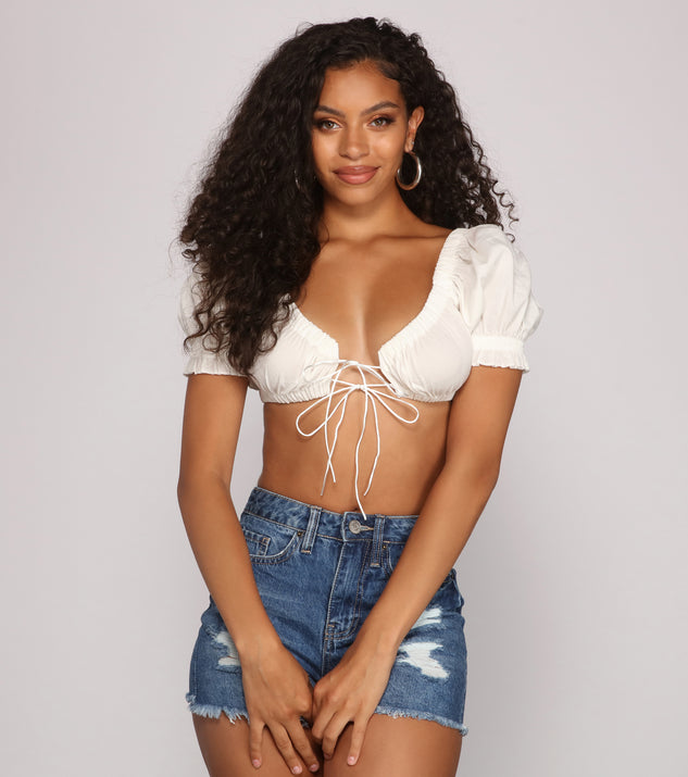 With fun and flirty details, On Trend Tie Front Crop Top shows off your unique style for a trendy outfit for the summer season!