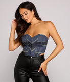 Dress up in Denim Diva Strapless Corset as your going-out dress for holiday parties, an outfit for NYE, party dress for a girls’ night out, or a going-out outfit for any seasonal event!