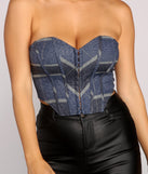 With fun and flirty details, Denim Diva Strapless Corset shows off your unique style for a trendy outfit for the summer season!