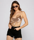 Dress up in Crowd Pleaser Chainmail Cowl Neck Cropped Top as your going-out dress for holiday parties, an outfit for NYE, party dress for a girls’ night out, or a going-out outfit for any seasonal event!