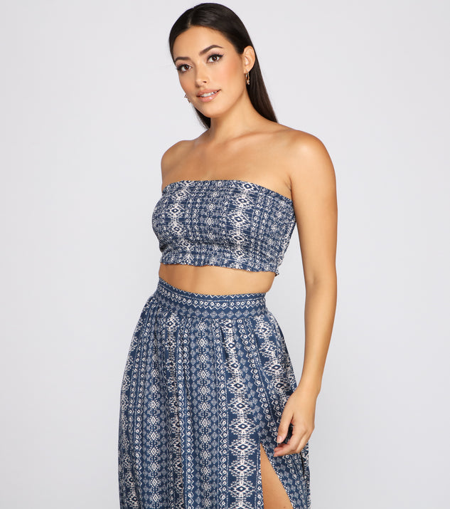 You’ll look stunning in the Bohemian Beat Smocked Tube Top when paired with its matching separate to create a glam clothing set perfect for parties, date nights, concert outfits, back-to-school attire, or for any summer event!