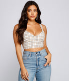 You’ll look stunning in the Polished Glam Cropped Plaid Bustier when paired with its matching separate to create a glam clothing set perfect for parties, date nights, concert outfits, back-to-school attire, or for any summer event!