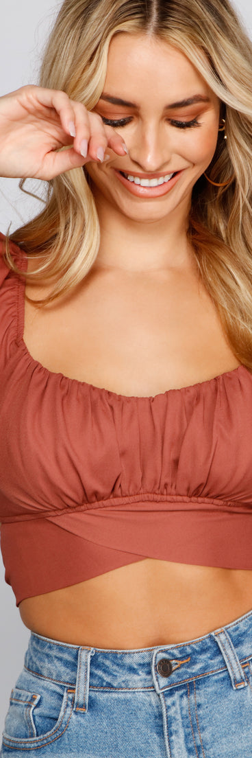 With fun and flirty details, Cinched And Chic Chiffon Crop Top shows off your unique style for a trendy outfit for the summer season!