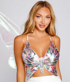 Ethereal Beauty Butterfly Crop Top is a trendy pick to create 2023 festival outfits, festival dresses, outfits for concerts or raves, and complete your best party outfits!