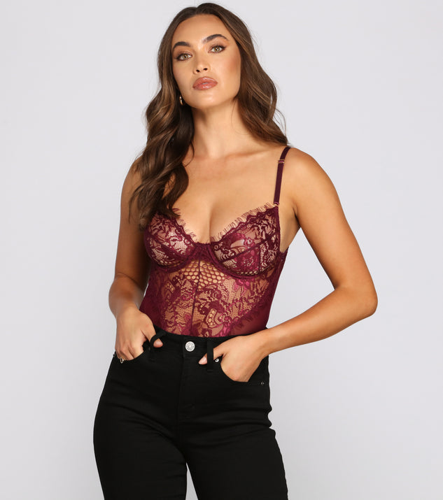 With fun and flirty details, Sultry-Chic Eyelash Lace Bustier Bodysuit shows off your unique style for a trendy outfit for the summer season!