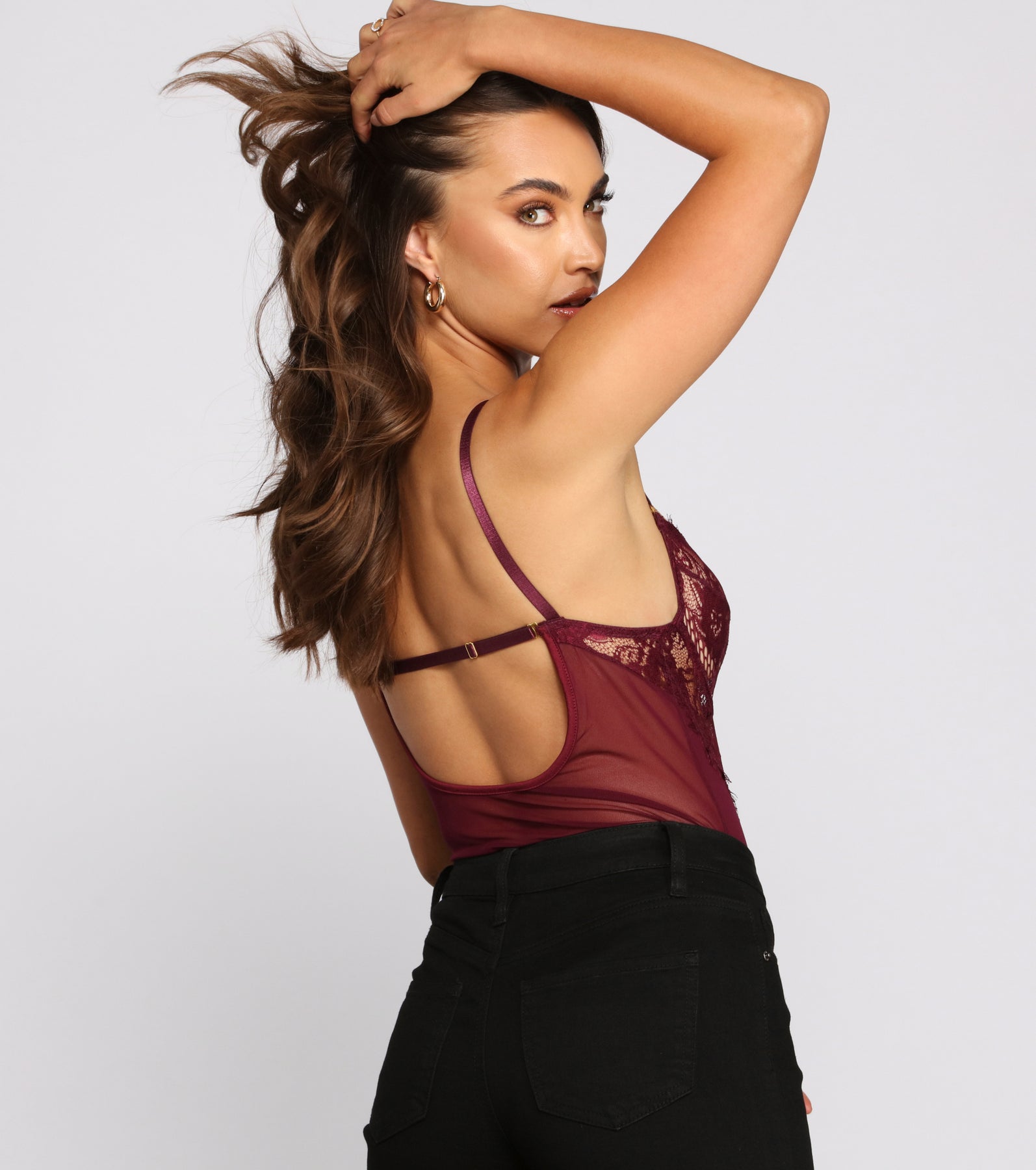 Eyelash Lace Bustier W-hose Dark Cherry Md main image 1